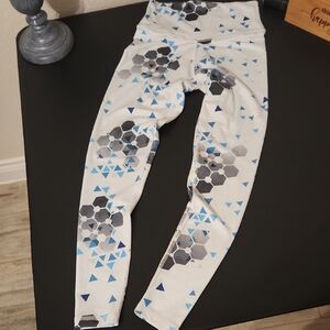 Geometric Print Women's Leggings - White and Blue